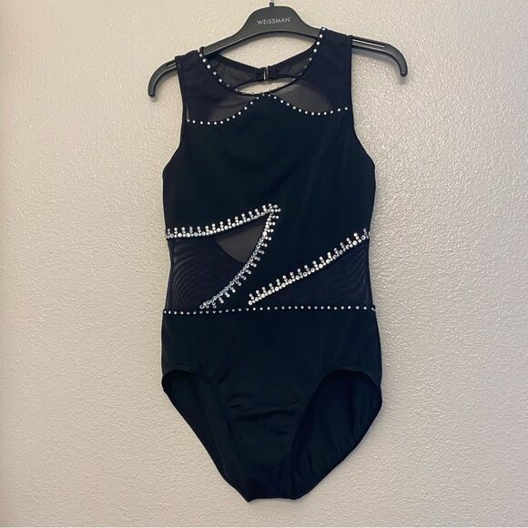 WEISSMAN Dance Costume black mesh leotard Crystal rhinestone semi custom SA - Picture 3 of 15